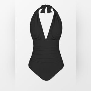 Cupshe - Ruched Halter Tummy Control One-Piece - Black - M